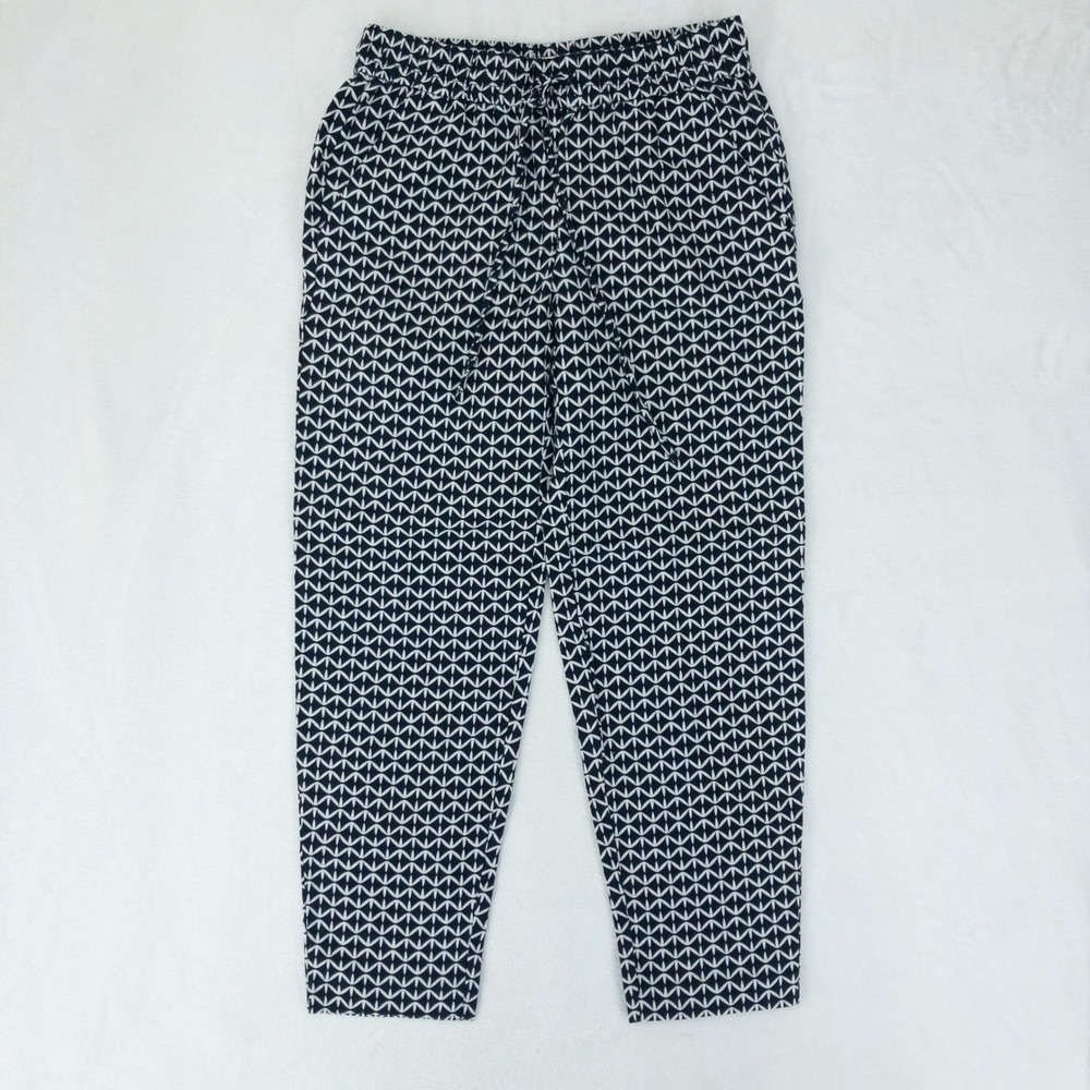 J Crew Seaside Pants Womens Size 00 Navy‎ White Geometric Linen Blend New